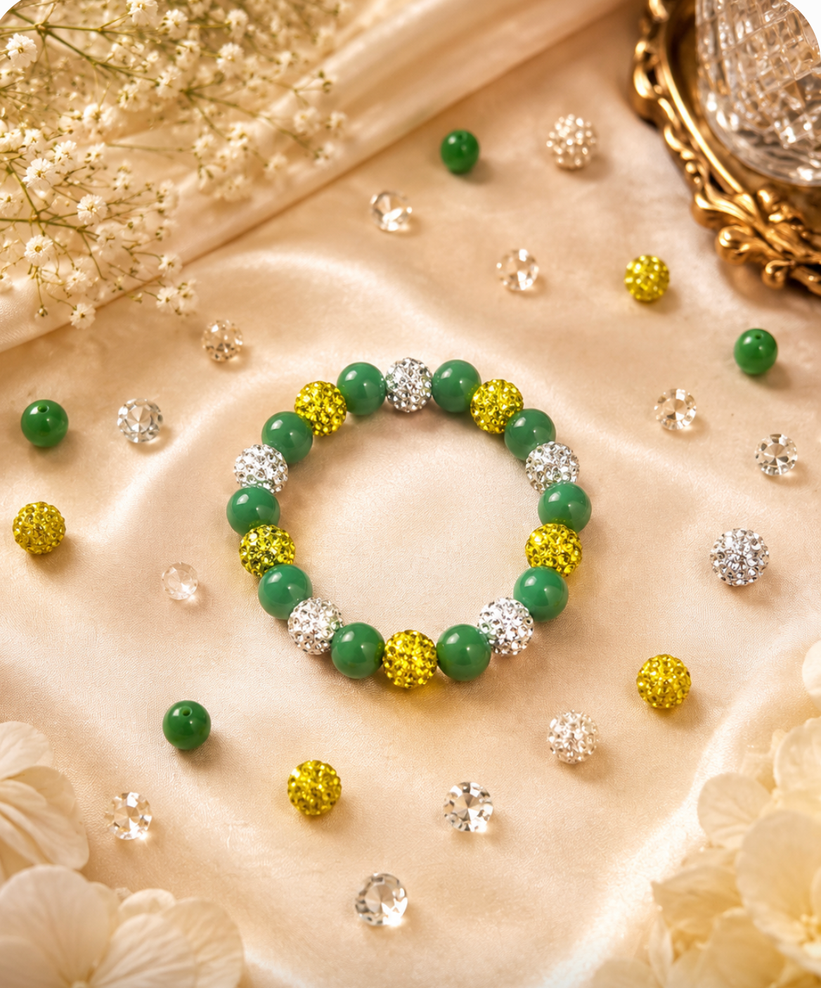 Beaded Rhinestone Bracelet – Colorful Stretch Cord, Fits Up to 6" Wrist