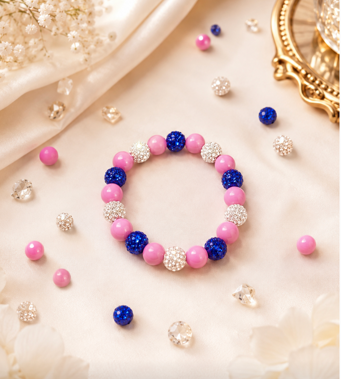 Beaded Rhinestone Bracelet – Colorful Stretch Cord, Fits Up to 6" Wrist