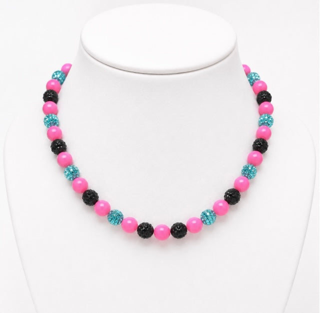 Beaded Rhinestone Necklace – Colorful Stretch Cord, 18"