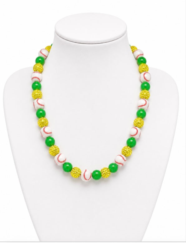 Baseball Beaded Necklace – Sparkly Team Colors, 18"