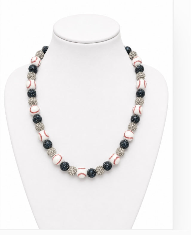 Baseball Beaded Necklace – Sparkly Team Colors, 18"