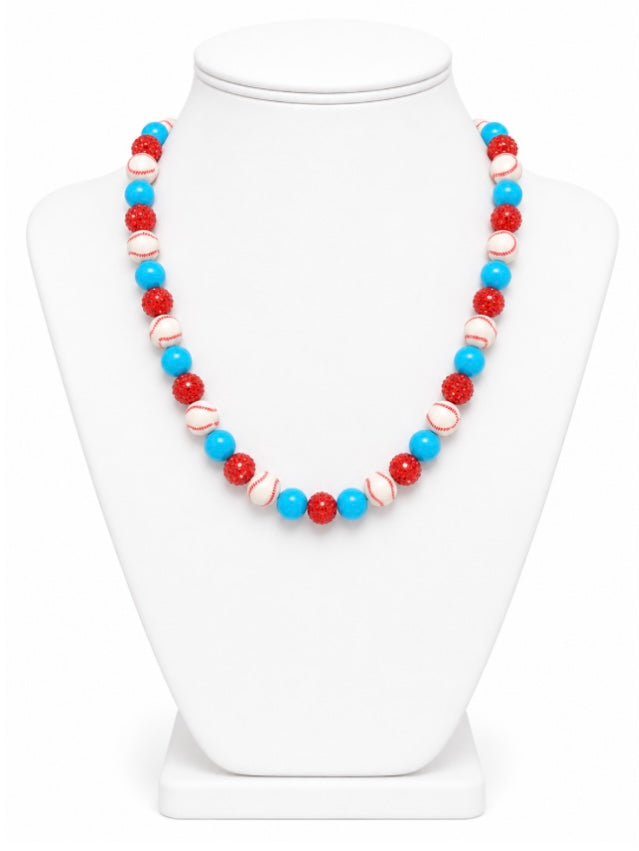 Baseball Beaded Necklace – Sparkly Team Colors, 18"