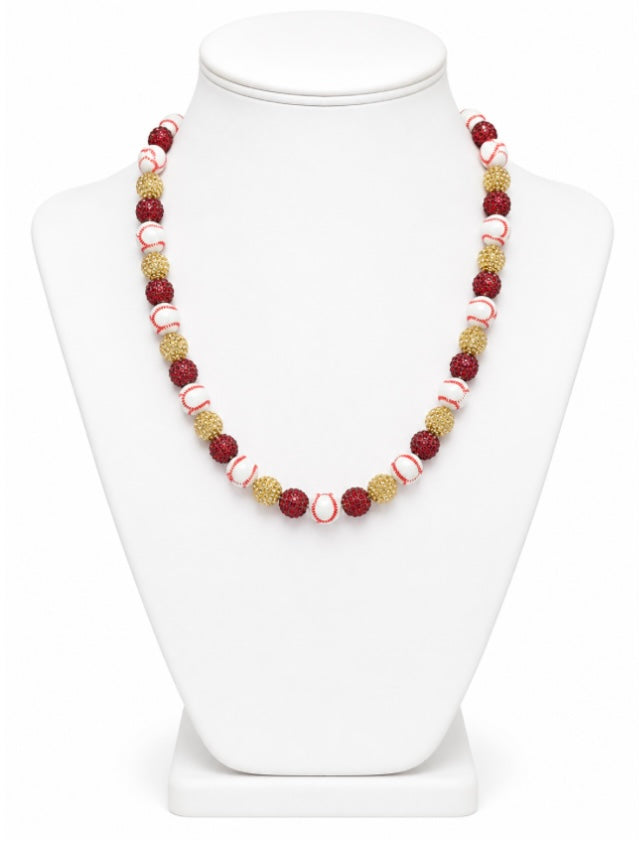 Baseball Beaded Necklace – Sparkly Team Colors, 18"