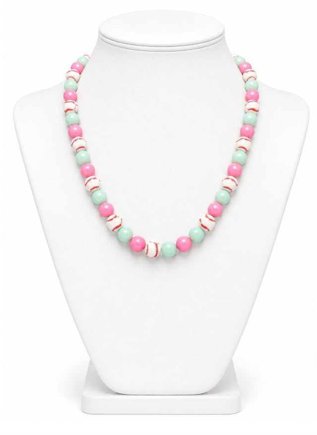 Baseball Beaded Necklace – Sparkly Team Colors, 18"