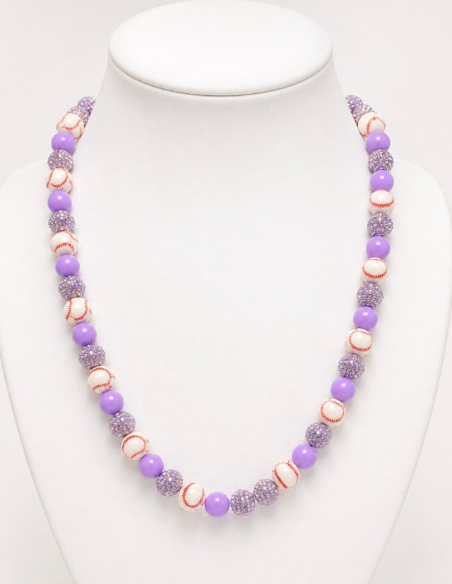 Baseball Beaded Necklace – Sparkly Team Colors, 18"