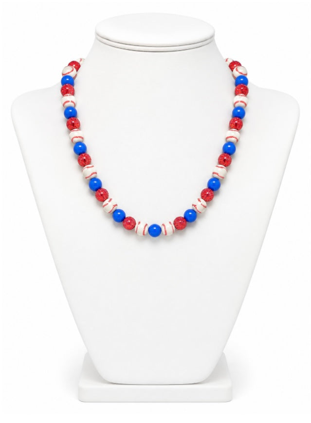 Baseball Beaded Necklace – Sparkly Team Colors, 18"