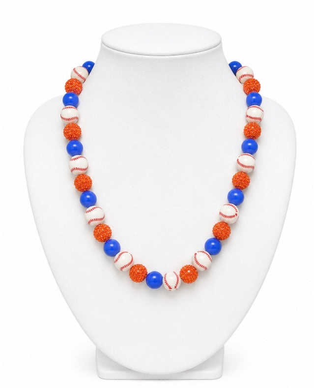 Baseball Beaded Necklace – Sparkly Team Colors, 18"
