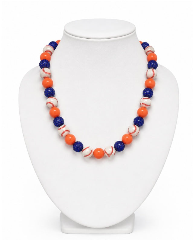 Baseball Beaded Necklace – Sparkly Team Colors, 18"