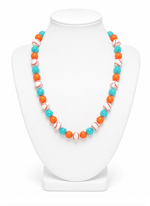 Baseball Beaded Necklace – Sparkly Team Colors, 18"