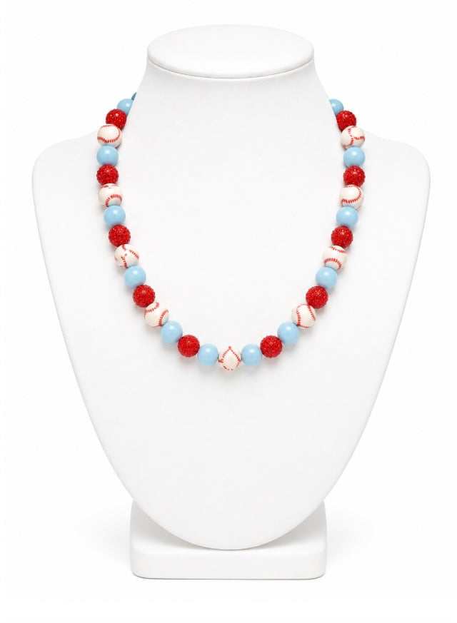 Baseball Beaded Necklace – Sparkly Team Colors, 18"