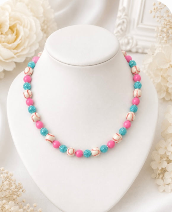 Baseball Beaded Necklace – Sparkly Team Colors, 18"