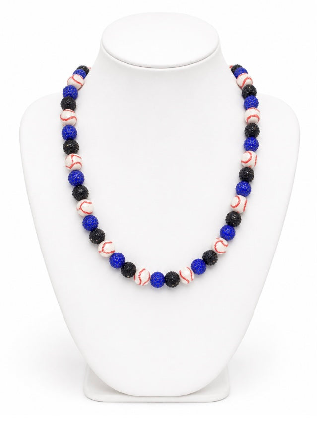 Baseball Beaded Necklace – Sparkly Team Colors, 18"