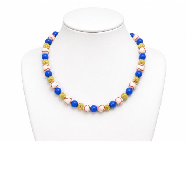 Baseball Beaded Necklace – Sparkly Team Colors, 18"