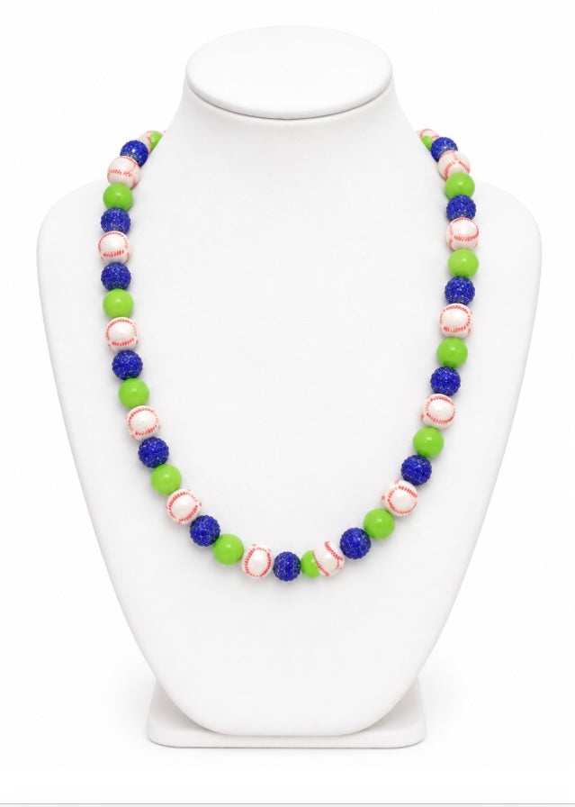 Baseball Beaded Necklace – Sparkly Team Colors, 18"