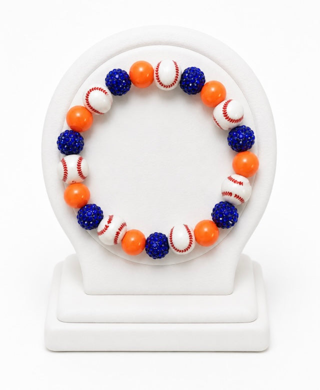Baseball Beaded Bracelet – Sparkly Team Colors, Fits Up to 7" Wrist