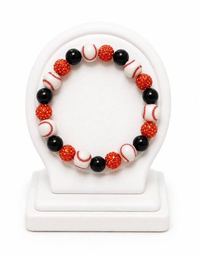 Baseball Beaded Bracelet – Sparkly Team Colors, Fits Up to 7" Wrist