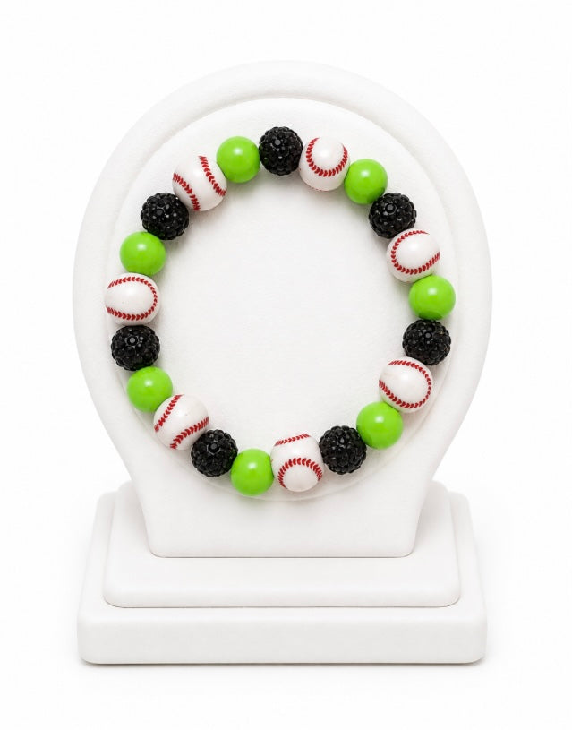 Baseball Beaded Bracelet – Sparkly Team Colors, Fits Up to 7" Wrist