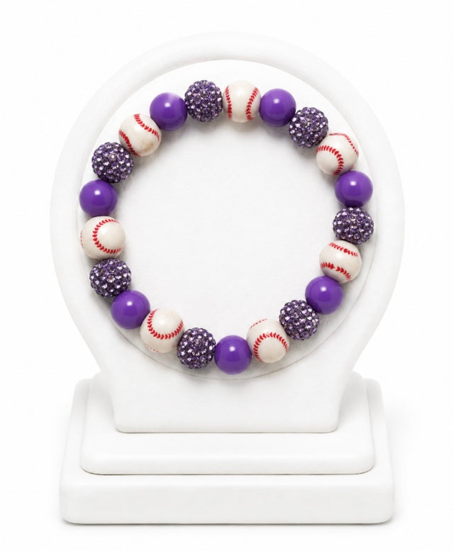Baseball Beaded Bracelet – Sparkly Team Colors, Fits Up to 7" Wrist