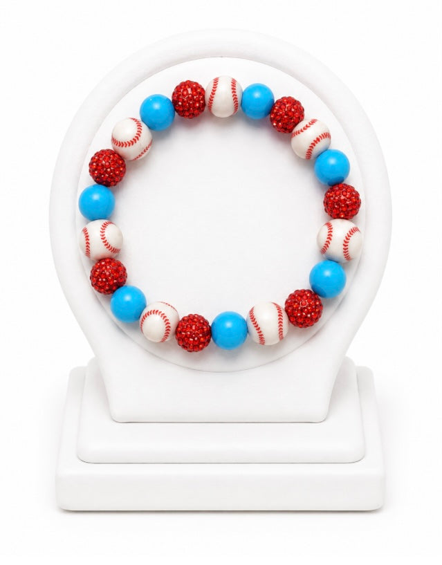 Baseball Beaded Bracelet – Sparkly Team Colors, Fits Up to 7" Wrist