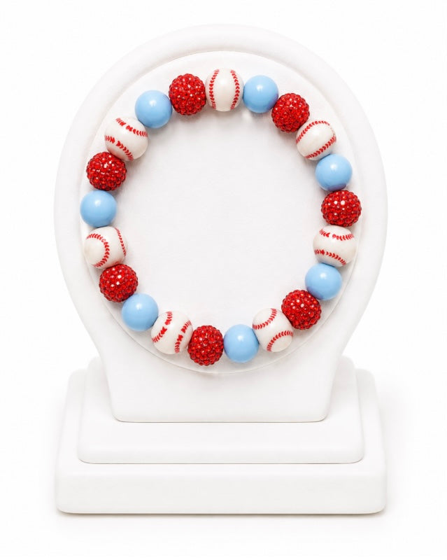 Baseball Beaded Bracelet – Sparkly Team Colors, Fits Up to 7" Wrist