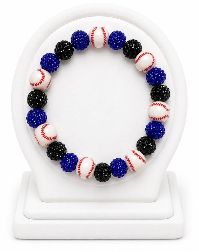 Baseball Beaded Bracelet – Sparkly Team Colors, Fits Up to 7" Wrist