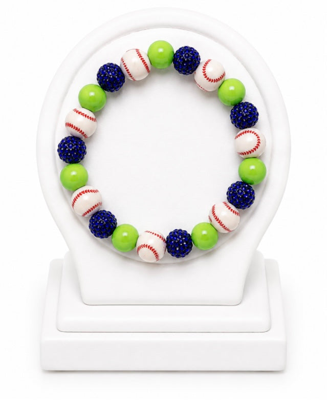 Baseball Beaded Bracelet – Sparkly Team Colors, Fits Up to 7" Wrist