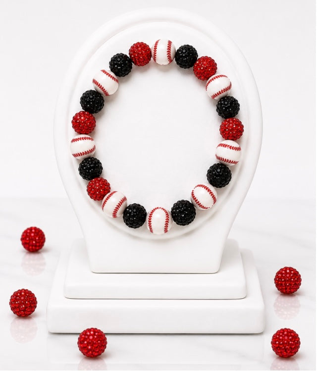 Baseball Beaded Bracelet – Sparkly Team Colors, Fits Up to 7" Wrist