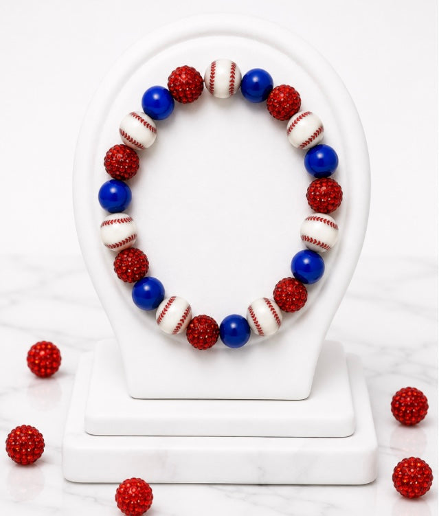 Baseball Beaded Bracelet – Sparkly Team Colors, Fits Up to 7" Wrist