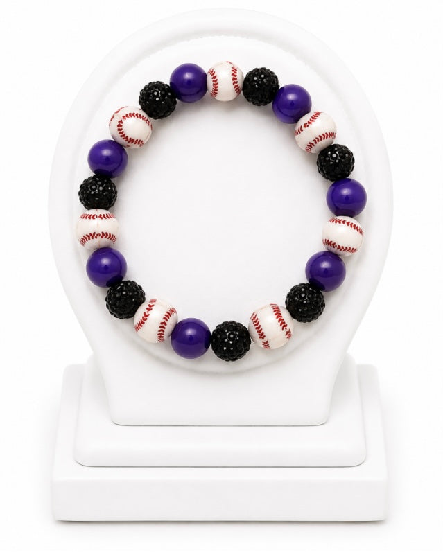 Baseball Beaded Bracelet – Sparkly Team Colors, Fits Up to 7" Wrist