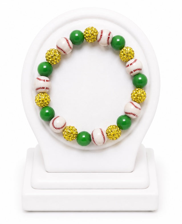 Baseball Beaded Bracelet – Sparkly Team Colors, Fits Up to 7" Wrist