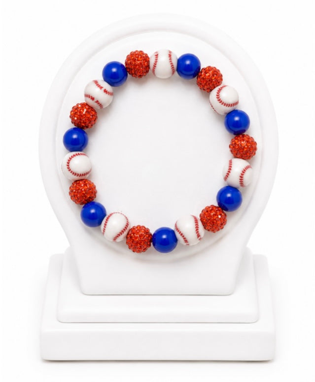 Baseball Beaded Bracelet – Sparkly Team Colors, Fits Up to 7" Wrist