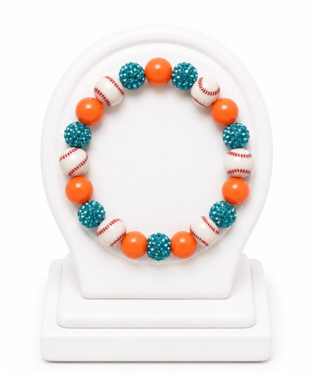 Baseball Beaded Bracelet – Sparkly Team Colors, Fits Up to 7" Wrist
