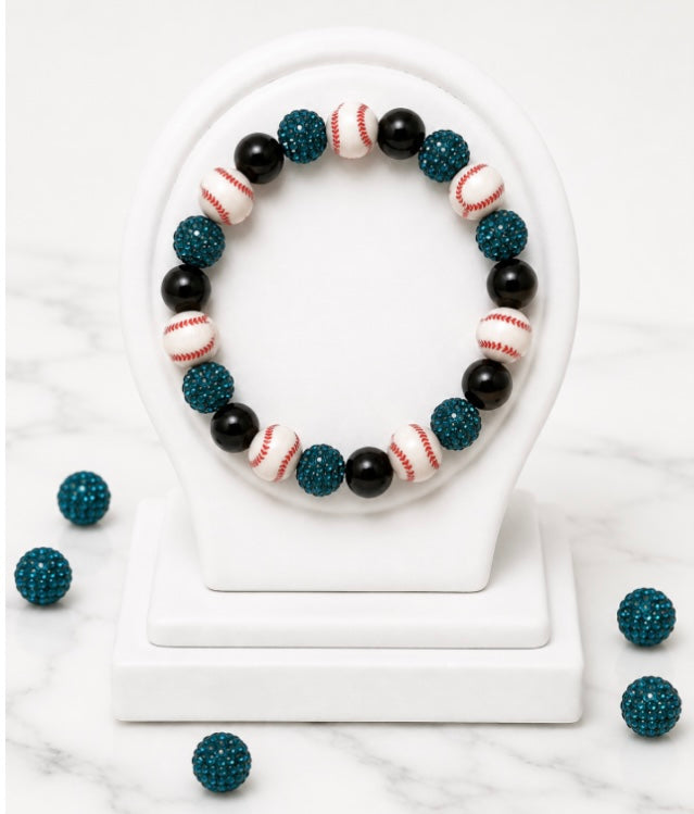 Baseball Beaded Bracelet – Sparkly Team Colors, Fits Up to 7" Wrist