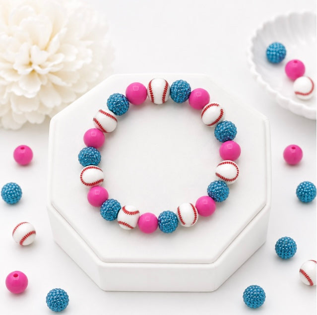 Baseball Beaded Bracelet – Sparkly Team Colors, Fits Up to 7" Wrist