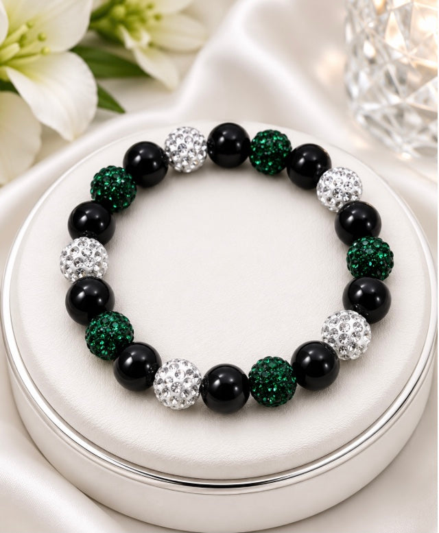 Beaded Rhinestone Bracelet – Colorful Stretch Cord, Fits Up to 6" Wrist