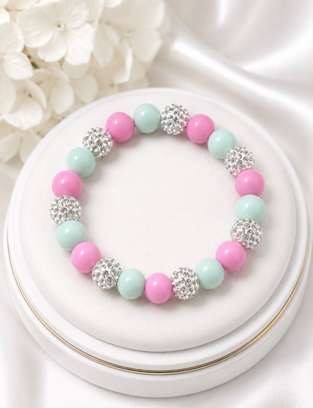 Beaded Rhinestone Bracelet – Colorful Stretch Cord, Fits Up to 6" Wrist