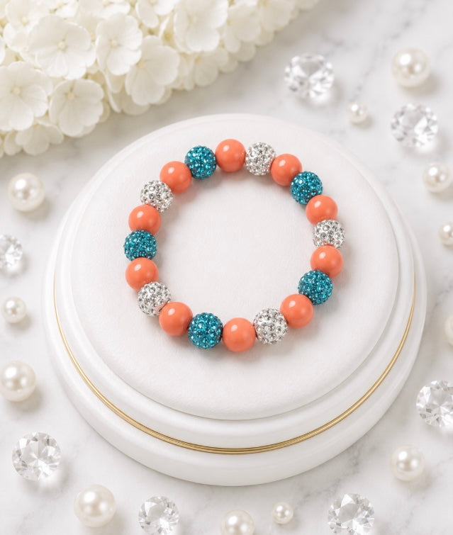 Beaded Rhinestone Bracelet – Colorful Stretch Cord, Fits Up to 6" Wrist