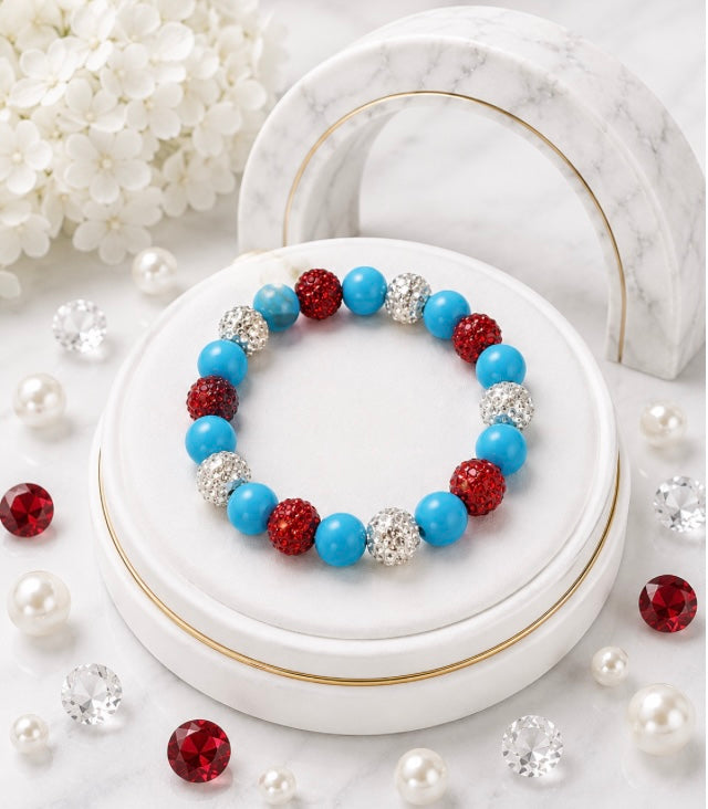 Beaded Rhinestone Bracelet – Colorful Stretch Cord, Fits Up to 6" Wrist