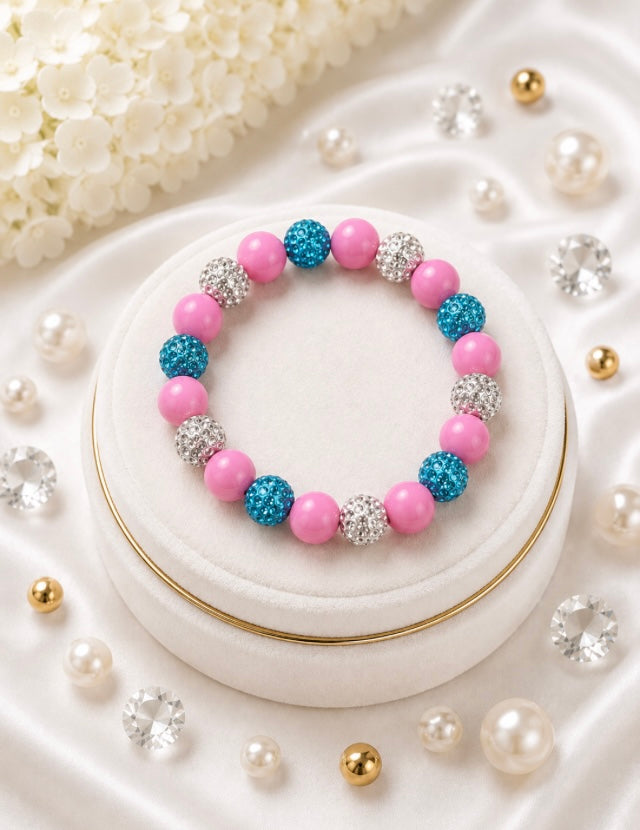 Beaded Rhinestone Bracelet – Colorful Stretch Cord, Fits Up to 6" Wrist