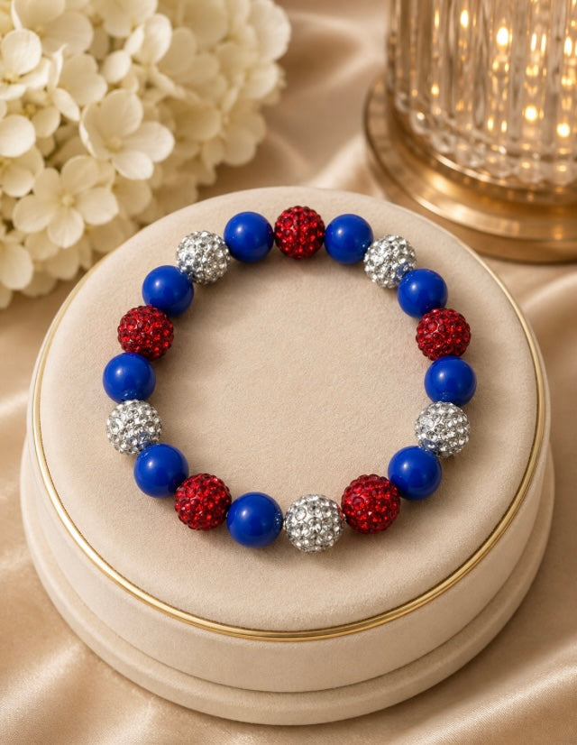 Beaded Rhinestone Bracelet – Colorful Stretch Cord, Fits Up to 6" Wrist