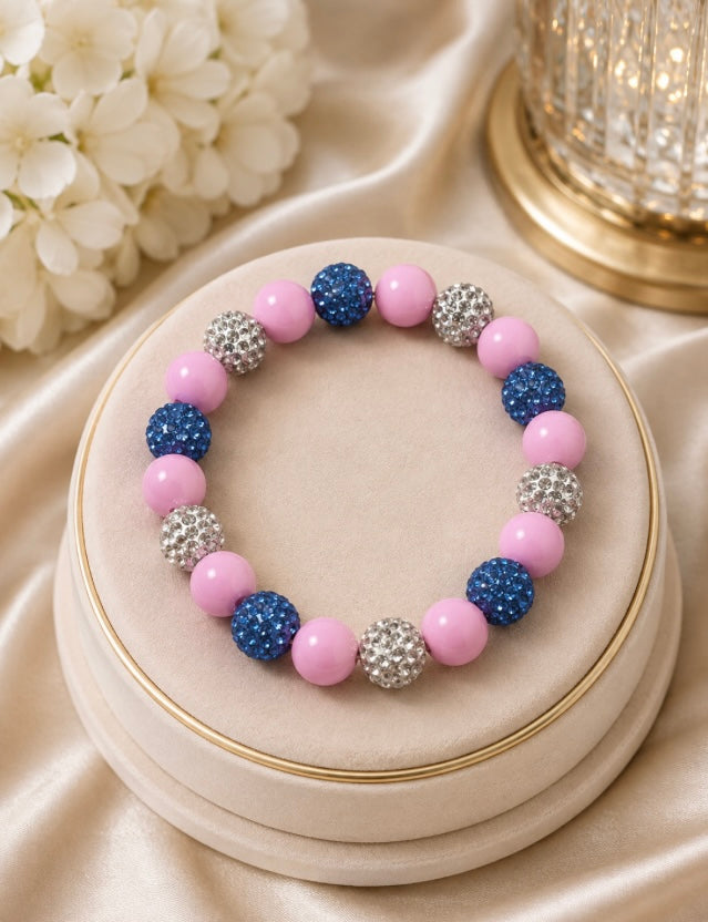 Beaded Rhinestone Bracelet – Colorful Stretch Cord, Fits Up to 6" Wrist