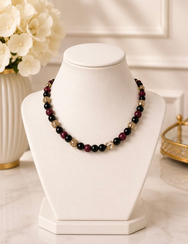 Beaded Rhinestone Necklace – Colorful Stretch Cord, 18"