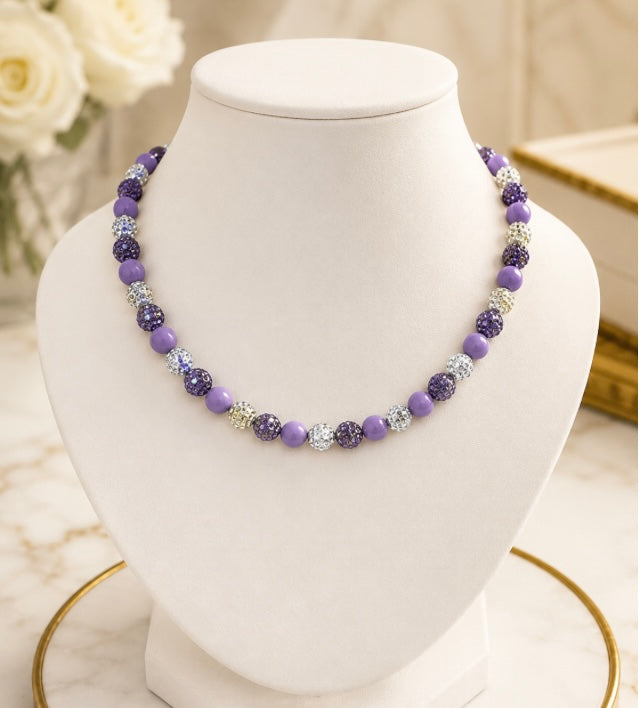 Beaded Rhinestone Necklace – Colorful Stretch Cord, 18"