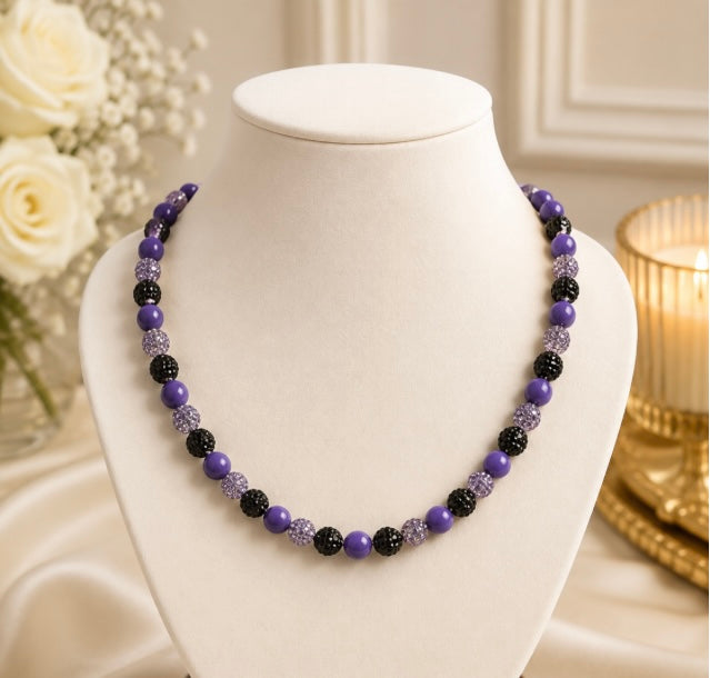 Beaded Rhinestone Necklace – Colorful Stretch Cord, 18"