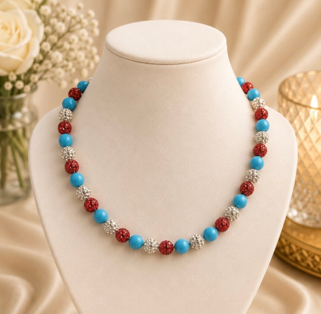 Beaded Rhinestone Necklace – Colorful Stretch Cord, 18"