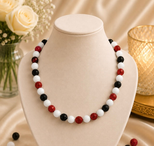 Beaded Rhinestone Necklace – Colorful Stretch Cord, 18"