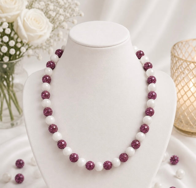 Beaded Rhinestone Necklace – Colorful Stretch Cord, 18"