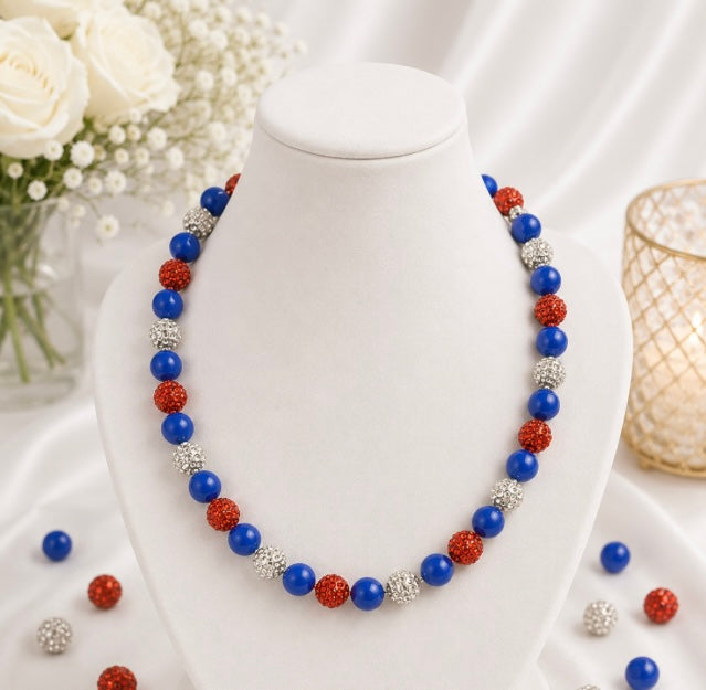 Beaded Rhinestone Necklace – Colorful Stretch Cord, 18"