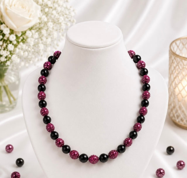 Beaded Rhinestone Necklace – Colorful Stretch Cord, 18"