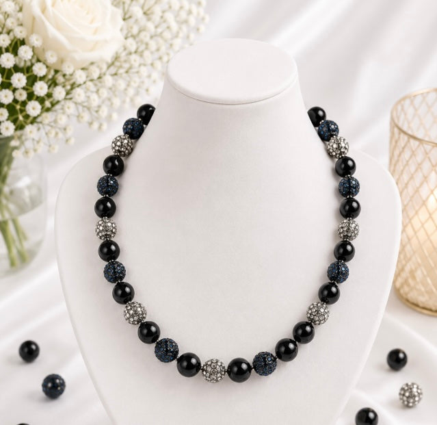 Beaded Rhinestone Necklace – Colorful Stretch Cord, 18"